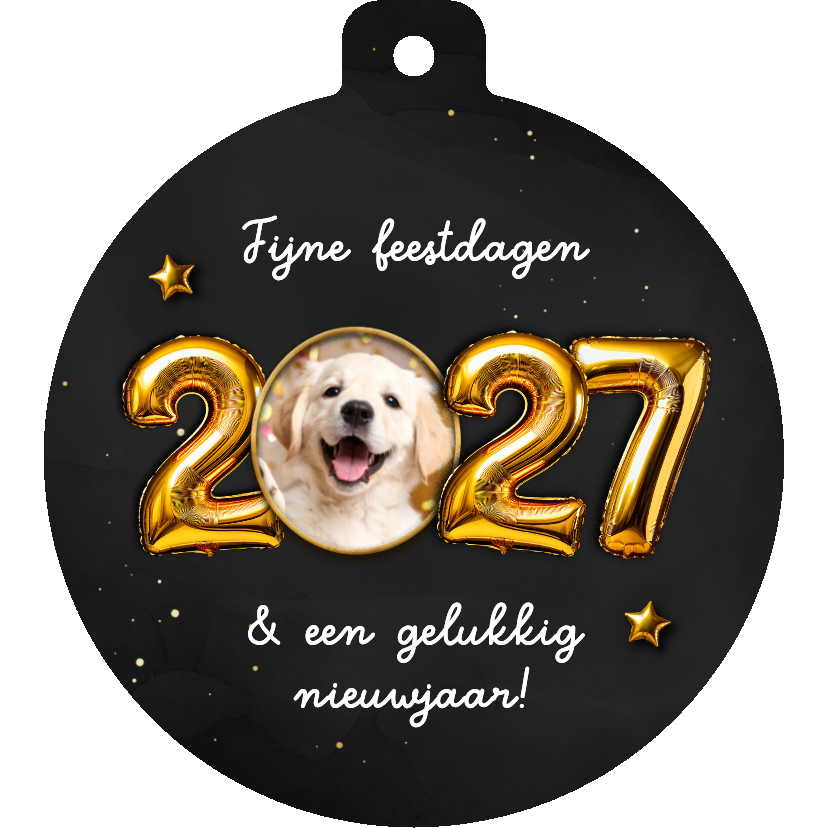 Nieuwjaarskaartje kerstbalvorm folieballon 2027 foto - Nieuwjaarskaarten Nieuwjaarskaarten - Nieuwjaarskaartje kerstbalvorm folieballon 2027 foto