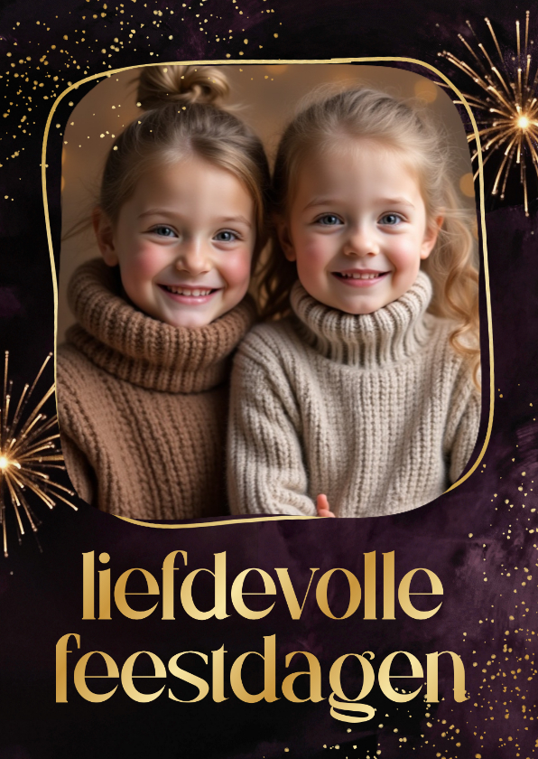 Nieuwjaarskaarten - Nieuwjaarskaartje liefdevolle feestdagen goud paars vuurwerk