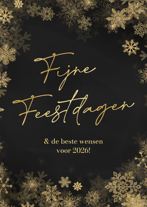 Nieuwjaarskaartje sneeuwvlokken goud fijne feestdagen - Nieuwjaarskaarten Nieuwjaarskaarten - Nieuwjaarskaartje sneeuwvlokken goud fijne feestdagen