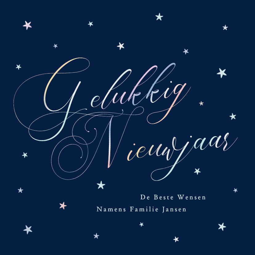 Nieuwjaarskaartje vintage typografie en sterren holografisch - Nieuwjaarskaarten Nieuwjaarskaarten - Nieuwjaarskaartje vintage typografie en sterren holografisch