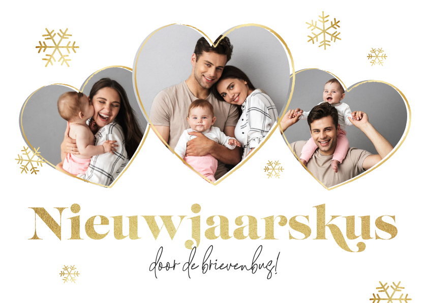 Nieuwjaarskus door de brievenbus foto's goud sneeuw - Nieuwjaarskaarten Nieuwjaarskaarten - Nieuwjaarskus door de brievenbus foto's goud sneeuw