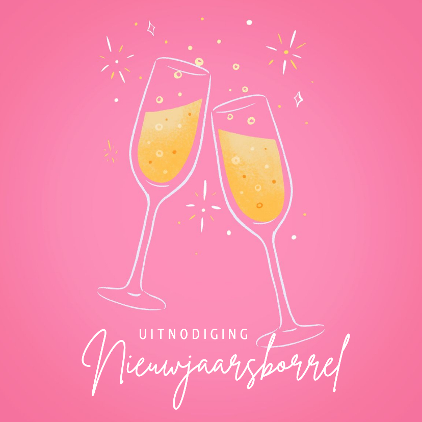 Nieuwjaarsuitnodiging met toastende champagneglazen - Nieuwjaarskaarten Nieuwjaarskaarten - Nieuwjaarsuitnodiging met toastende champagneglazen
