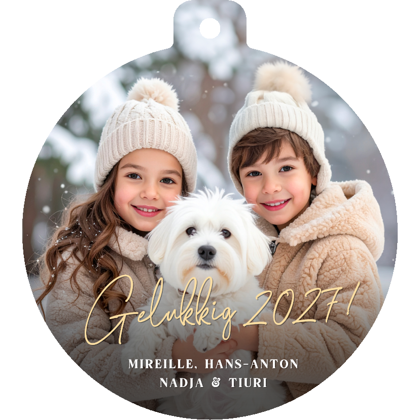 Originele nieuwjaarskaart in kerstbal vorm met foto - Nieuwjaarskaarten Nieuwjaarskaarten - Originele nieuwjaarskaart in kerstbal vorm met foto