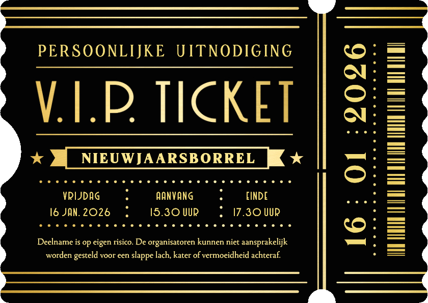 Nieuwjaarskaarten - Originele VIP ticket uitnodiging nieuwjaarsborrel 