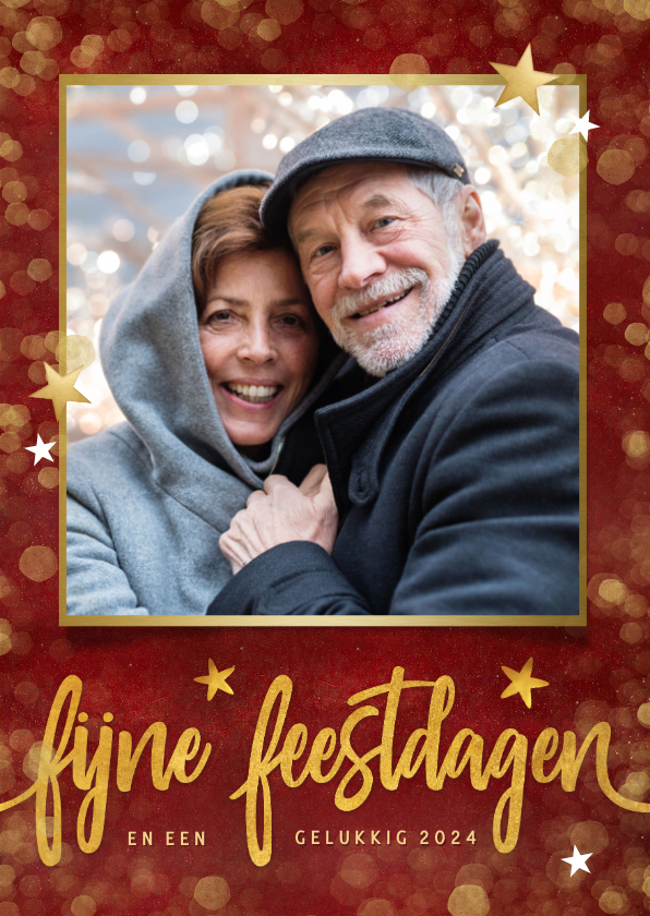 Rode nieuwjaarskaart fijne feestdagen met eigen foto - Nieuwjaarskaarten Nieuwjaarskaarten - Rode nieuwjaarskaart fijne feestdagen met eigen foto