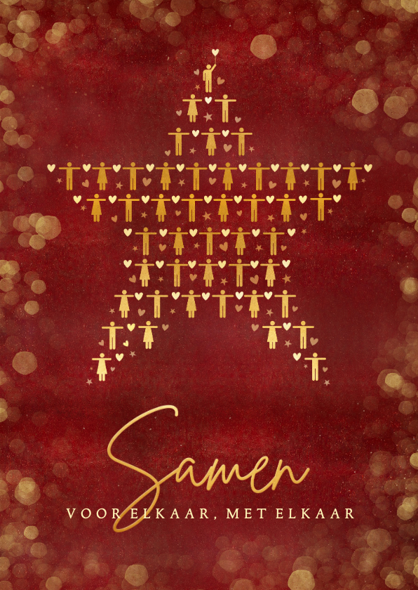 Nieuwjaarskaarten - Rode nieuwjaarskaart samen met elkaar met gouden ster