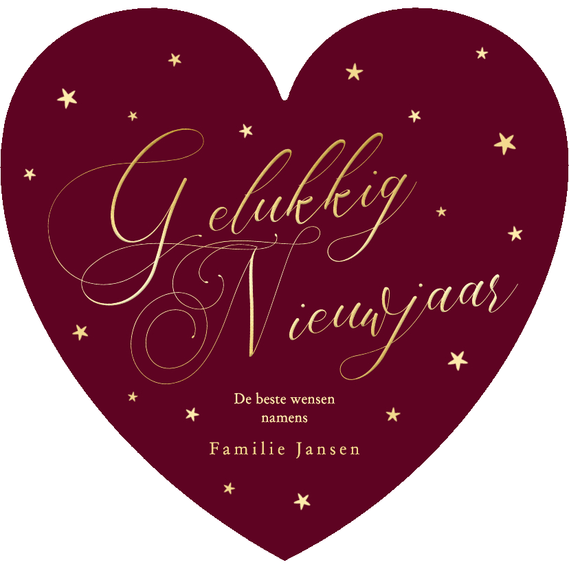 Nieuwjaarskaarten - Rood nieuwjaarskaartje hartje gelukkig nieuwjaar goudfolie