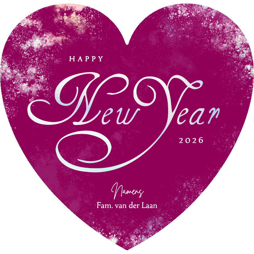 Roze hartje nieuwjaarskaart met holografisch new year - Nieuwjaarskaarten Nieuwjaarskaarten - Roze hartje nieuwjaarskaart met holografisch new year