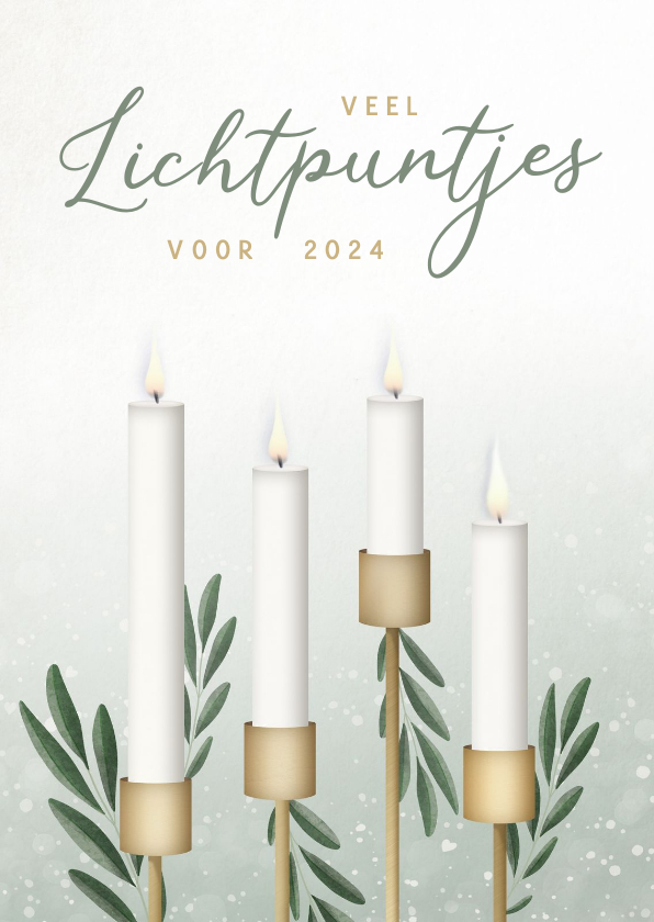 Sfeervolle lichtpuntjes nieuwjaarskaart met 4 kaarsen - Nieuwjaarskaarten Nieuwjaarskaarten - Sfeervolle lichtpuntjes nieuwjaarskaart met 4 kaarsen