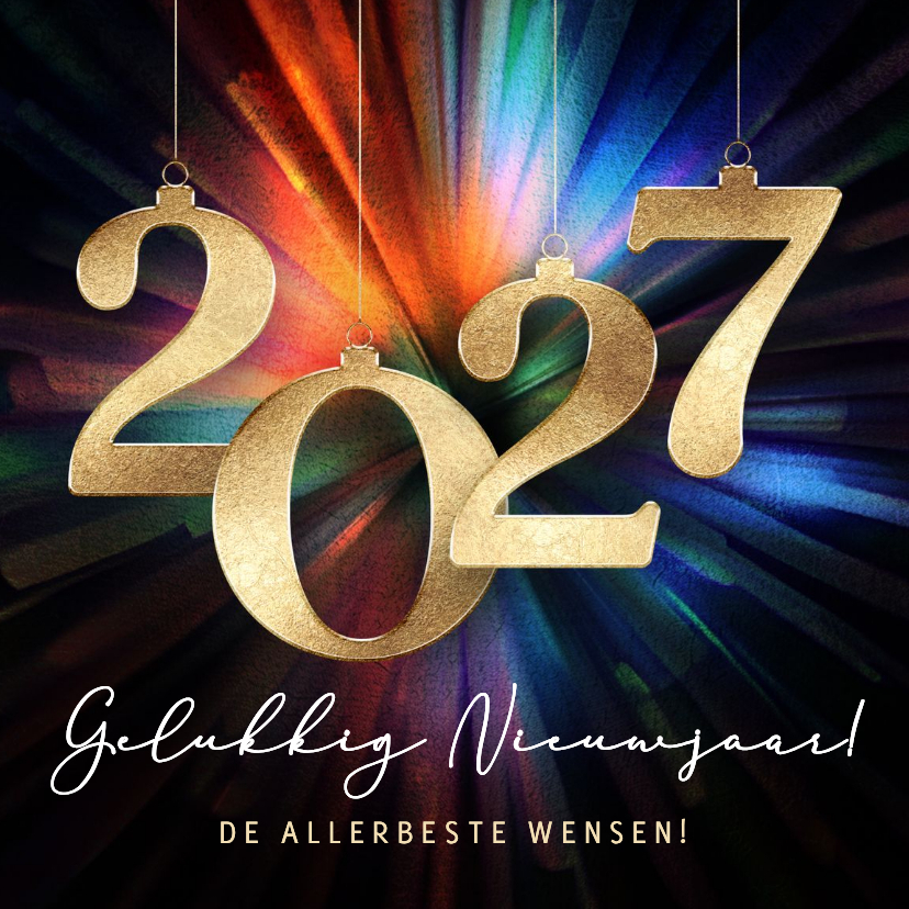 Sjieke nieuwjaarskaart 2027 vuurwerk kleur - Nieuwjaarskaarten Nieuwjaarskaarten - Sjieke nieuwjaarskaart 2027 vuurwerk kleur