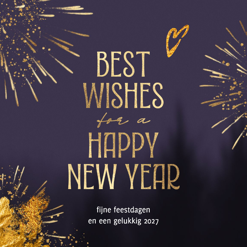 Nieuwjaarskaarten - Sjieke nieuwjaarskaart vuurwerk hart 2027
