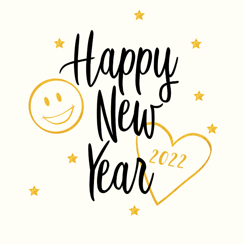 Smiley Happy New Year met jaartal goudlook - Nieuwjaarskaarten Nieuwjaarskaarten - Smiley Happy New Year met jaartal goudlook