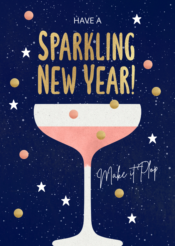 Sprankelende nieuwjaarskaart Champagneglas - Nieuwjaarskaarten Nieuwjaarskaarten - Sprankelende nieuwjaarskaart Champagneglas