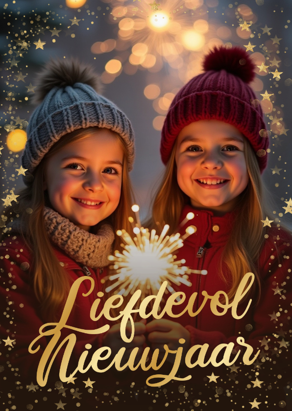 Nieuwjaarskaarten - Sprankelende nieuwjaarskaart grote foto liefdevol nieuwjaar