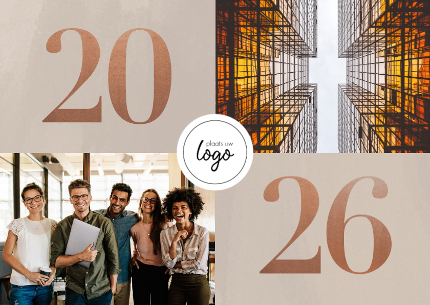 Stijlvol en zakelijk 2026 nieuwjaarskaart met foto's - Nieuwjaarskaarten Nieuwjaarskaarten - Stijlvol en zakelijk 2026 nieuwjaarskaart met foto's