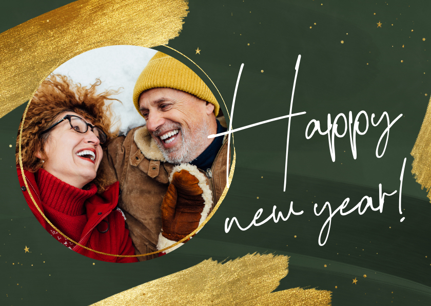Nieuwjaarskaarten - Stijlvol nieuwjaarskaartje foto gouden verf happy new year!