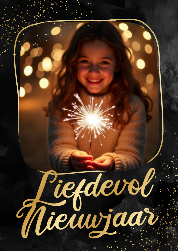 Nieuwjaarskaarten - Stijlvol nieuwjaarskaartje met foto liefdevol nieuwjaar goud