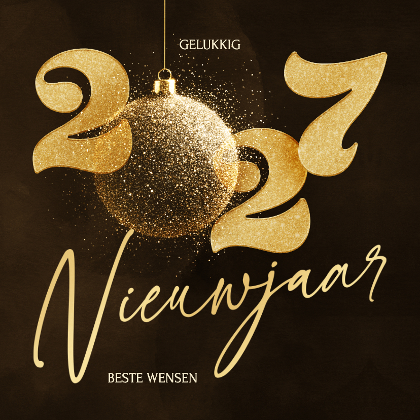 Nieuwjaarskaarten - Stijlvolle 2027 nieuwjaarskaart met sprankelende kerstbal
