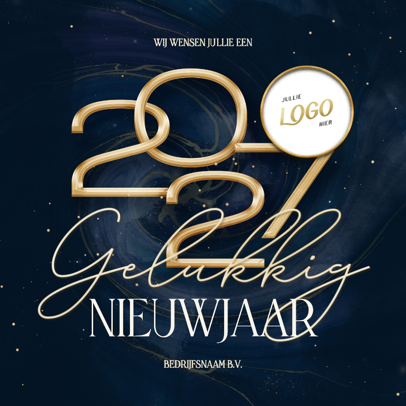 Nieuwjaarskaarten - Stijlvolle 2027 zakelijke nieuwjaarskaart met marmer swirl