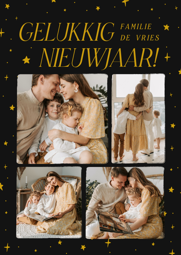 Nieuwjaarskaarten - Stijlvolle fotocollage nieuwjaarskaart met sterretjes