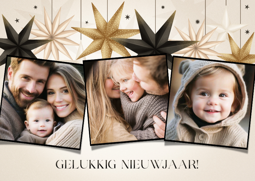 Nieuwjaarskaarten - Stijlvolle fotocollage nieuwjaarskaart papieren kerststerren