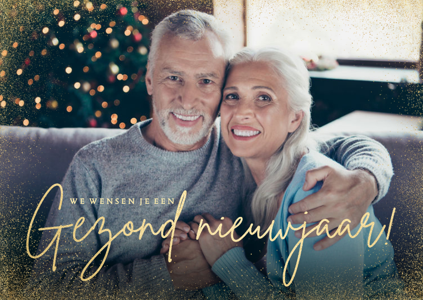 Stijlvolle grote foto nieuwjaarskaart gezond nieuwjaar goud - Nieuwjaarskaarten Nieuwjaarskaarten - Stijlvolle grote foto nieuwjaarskaart gezond nieuwjaar goud