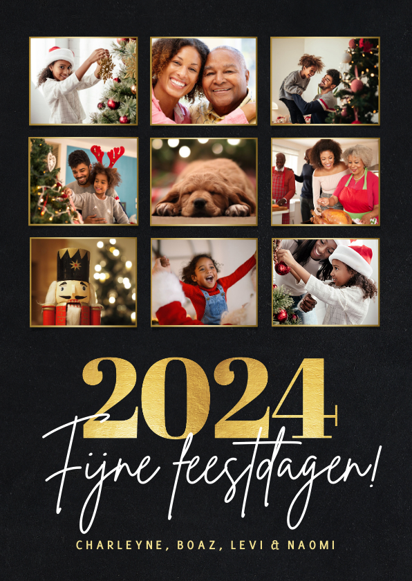 Stijlvolle kerst nieuwjaarskaart met fotocollage - 9 foto's - Nieuwjaarskaarten Nieuwjaarskaarten - Stijlvolle kerst nieuwjaarskaart met fotocollage - 9 foto's
