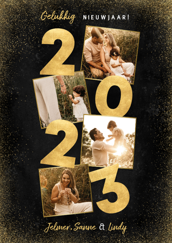 Nieuwjaarskaarten - Stijlvolle nieuwjaarskaart 2023 in goud fotocollage