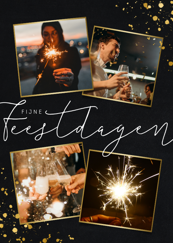 Stijlvolle nieuwjaarskaart 4 foto's en goudlook - Nieuwjaarskaarten Nieuwjaarskaarten - Stijlvolle nieuwjaarskaart 4 foto's en goudlook