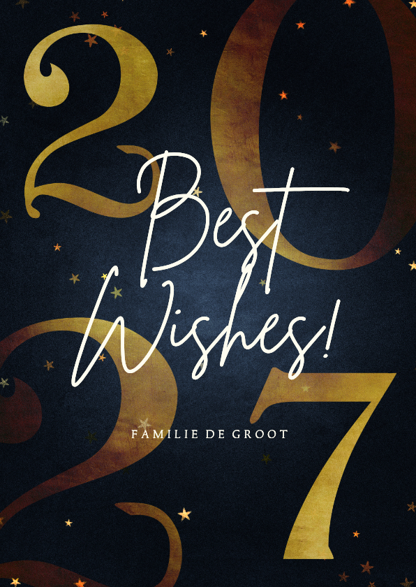 Stijlvolle nieuwjaarskaart gouden 2027 best wishes - Nieuwjaarskaarten Nieuwjaarskaarten - Stijlvolle nieuwjaarskaart gouden 2027 best wishes