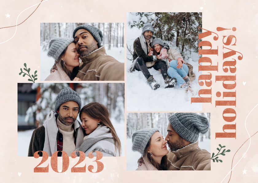 Stijlvolle nieuwjaarskaart Happy Holidays en 2023 koperlook - Nieuwjaarskaarten Nieuwjaarskaarten - Stijlvolle nieuwjaarskaart Happy Holidays en 2023 koperlook