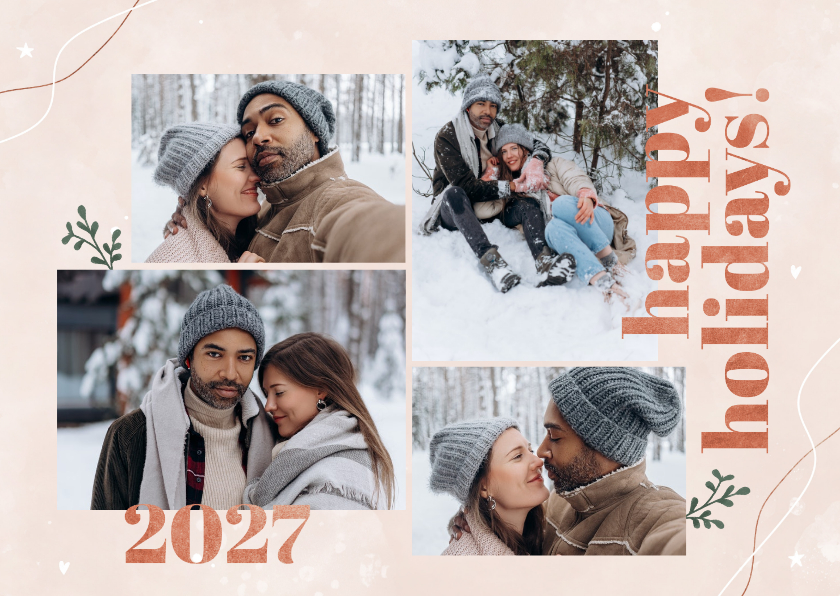 Stijlvolle nieuwjaarskaart Happy Holidays en 2027 koperlook - Nieuwjaarskaarten Nieuwjaarskaarten - Stijlvolle nieuwjaarskaart Happy Holidays en 2027 koperlook
