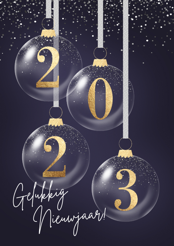 Nieuwjaarskaarten - Stijlvolle nieuwjaarskaart kerstballen en 2023