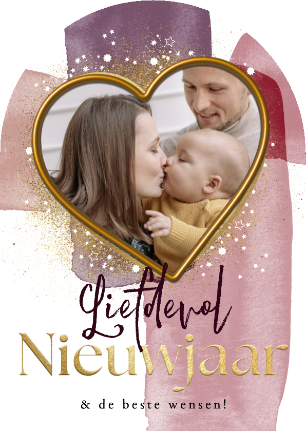 Nieuwjaarskaarten - Stijlvolle nieuwjaarskaart liefdevol hart watercolor foto