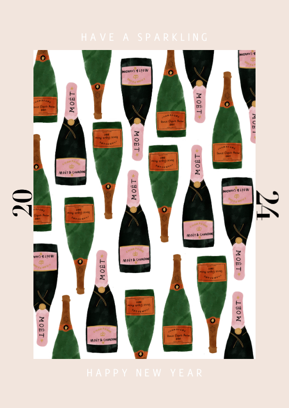 Nieuwjaarskaarten - Stijlvolle nieuwjaarskaart met champagne en 2024