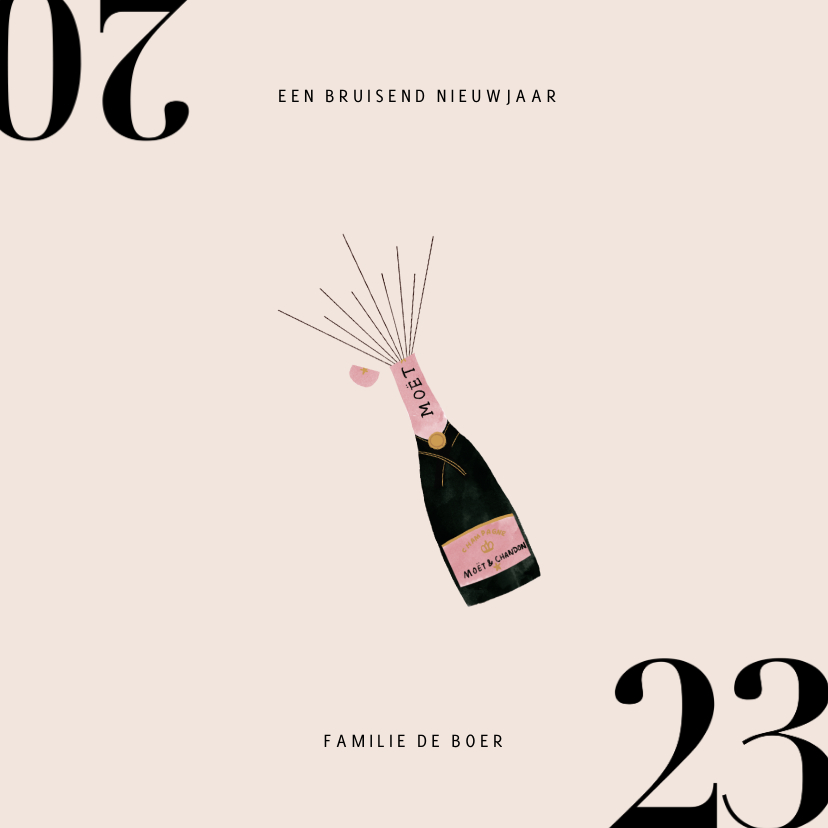 Nieuwjaarskaarten - Stijlvolle nieuwjaarskaart met champagnefles en 2023