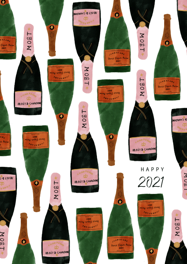 Stijlvolle nieuwjaarskaart met champagneflessen en 2020 - Nieuwjaarskaarten Nieuwjaarskaarten - Stijlvolle nieuwjaarskaart met champagneflessen en 2020