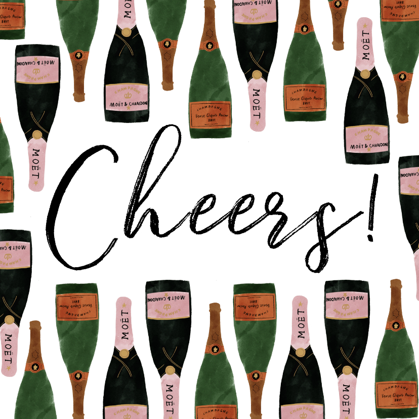 Stijlvolle nieuwjaarskaart met champagneflessen en cheers! - Nieuwjaarskaarten Nieuwjaarskaarten - Stijlvolle nieuwjaarskaart met champagneflessen en cheers!