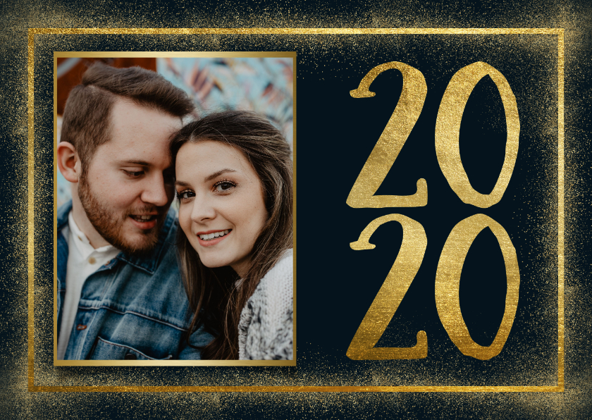 Stijlvolle nieuwjaarskaart met gouden kader en 2020 - Nieuwjaarskaarten Nieuwjaarskaarten - Stijlvolle nieuwjaarskaart met gouden kader en 2020