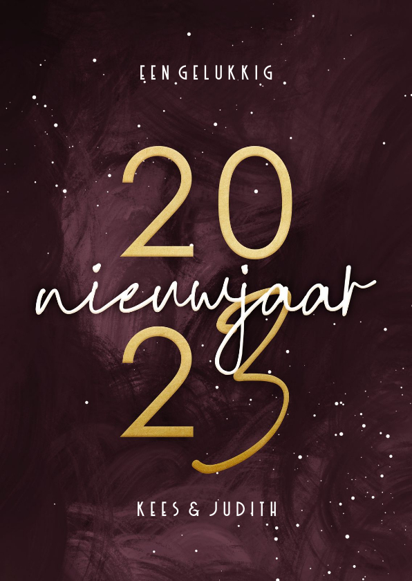 Stijlvolle nieuwjaarskaart rode waterverf met goudlook 2023 - Nieuwjaarskaarten Nieuwjaarskaarten - Stijlvolle nieuwjaarskaart rode waterverf met goudlook 2023