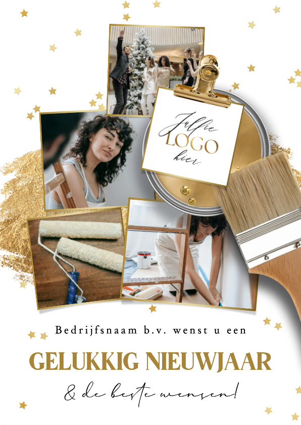 Nieuwjaarskaarten - Stijlvolle nieuwjaarskaart zakelijk schilder collage goud