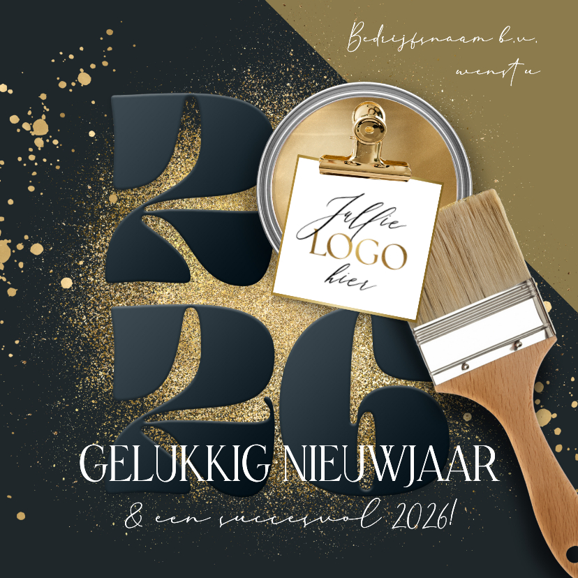 Nieuwjaarskaarten - Stijlvolle nieuwjaarskaart zakelijk schilder jaartal goud
