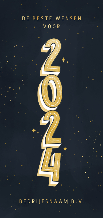 Nieuwjaarskaarten - Stijlvolle zakelijke nieuwjaarskaart typografie 2024 en goud