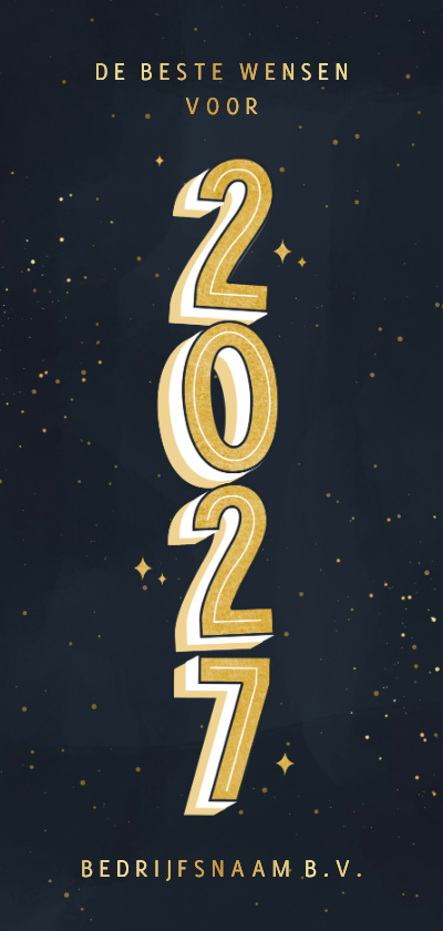 Stijlvolle zakelijke nieuwjaarskaart typografie 2027 en goud - Nieuwjaarskaarten Nieuwjaarskaarten - Stijlvolle zakelijke nieuwjaarskaart typografie 2027 en goud