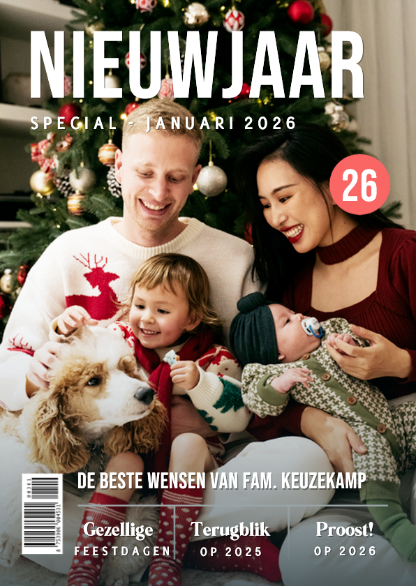 Nieuwjaarskaarten - Tijdschrift nieuwjaarskaart in magazine stijl met foto