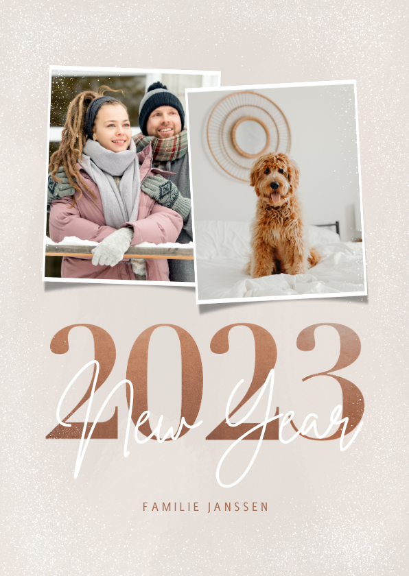 Nieuwjaarskaarten - Trendy nieuwjaarskaart 2023 New year 2 foto's in aardetinten