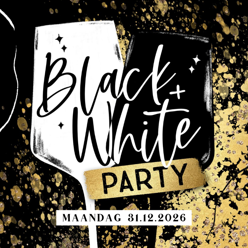 Uitnodiging nieuwjaar Black&White party glazen goudlook - Nieuwjaarskaarten Nieuwjaarskaarten - Uitnodiging nieuwjaar Black&White party glazen goudlook