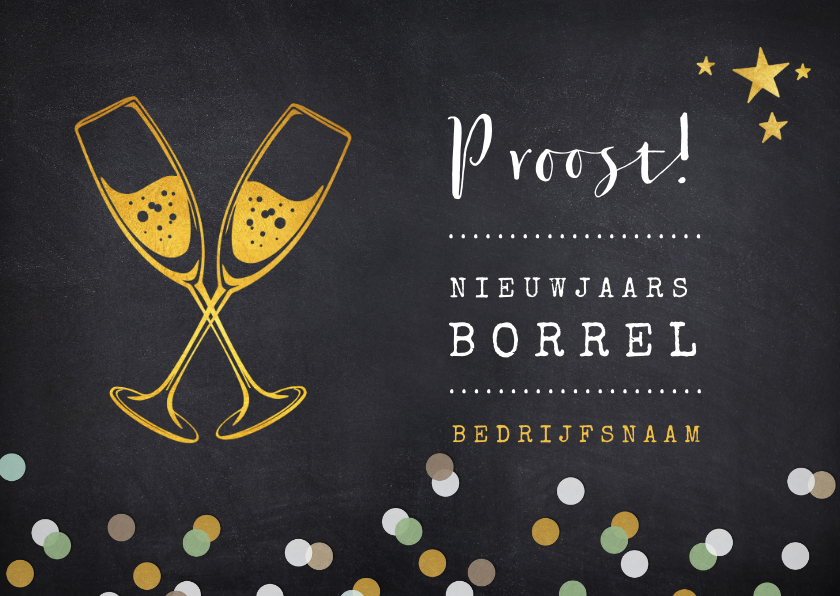 Nieuwjaarskaarten - Uitnodiging nieuwjaarsborrel proost met champagneglazen