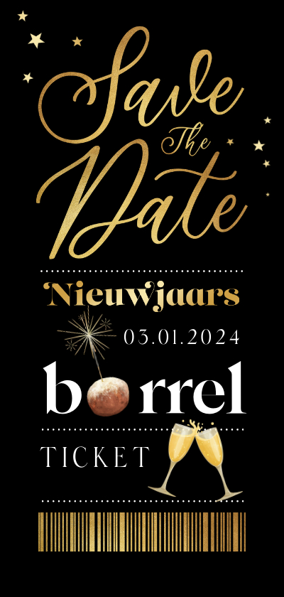 Nieuwjaarskaarten - Uitnodiging nieuwjaarsborrel save the date