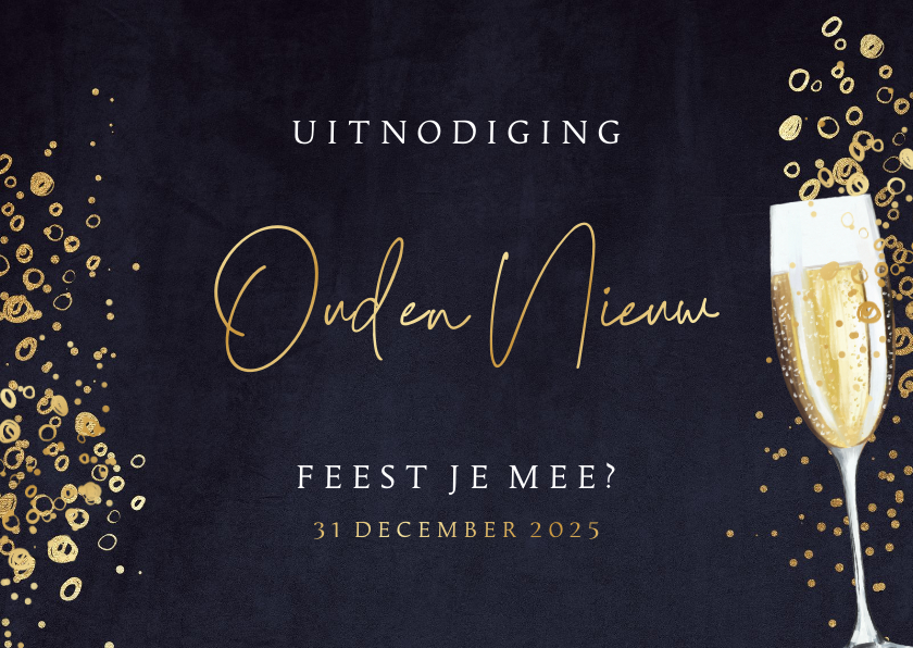 Nieuwjaarskaarten - Uitnodiging oud en nieuw bubbels champagne velvet